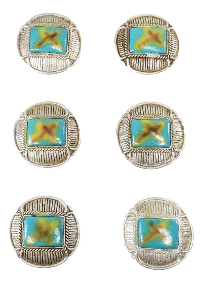 Set Of 18 Western Rustic Turquoise Silver Ropes Cross Cabinet Door Pull Knobs