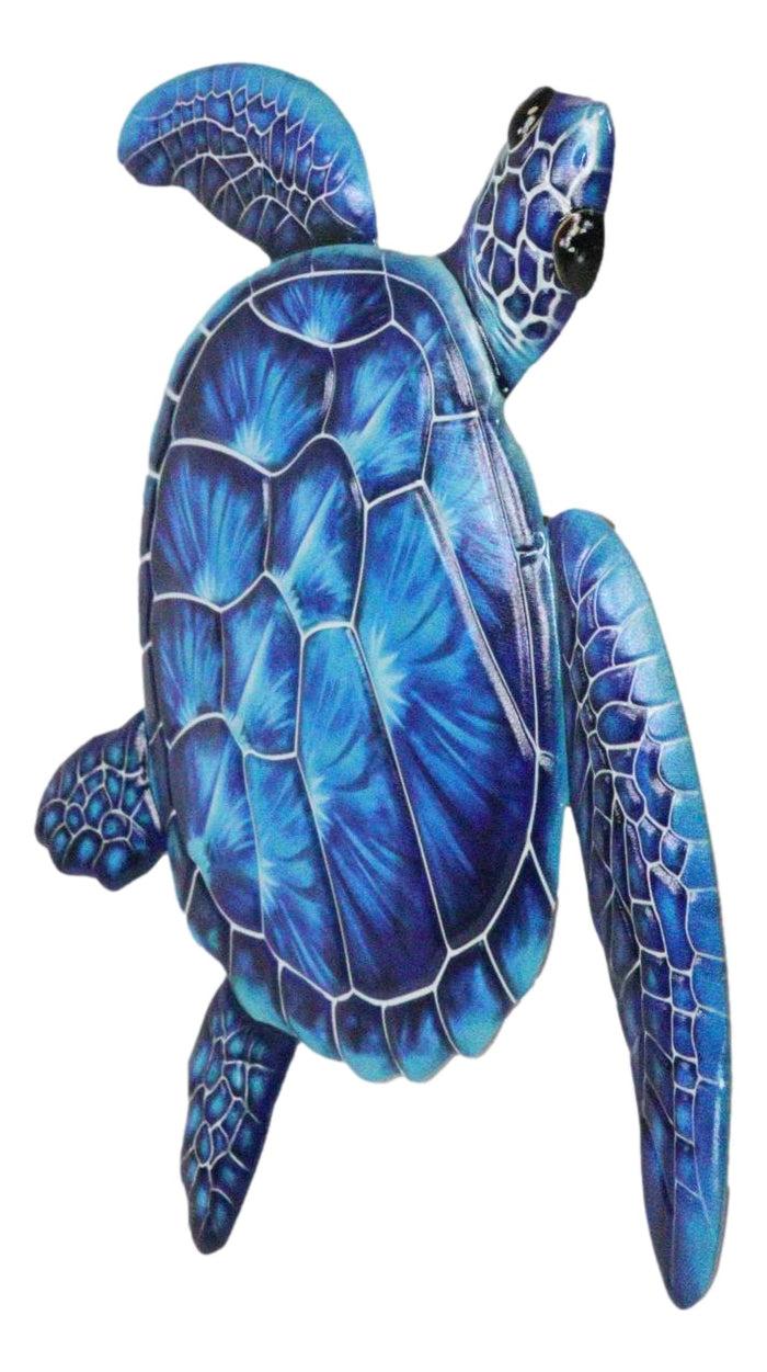 Set Of 2 Marine Ocean Green And Blue Bermuda Sea Turtle Metal Wall Decor Plaques