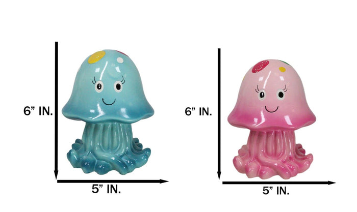 Set Of 2 Whimsical Marine Blue And Pink Sea Jellyfish Money Savings Piggy Banks
