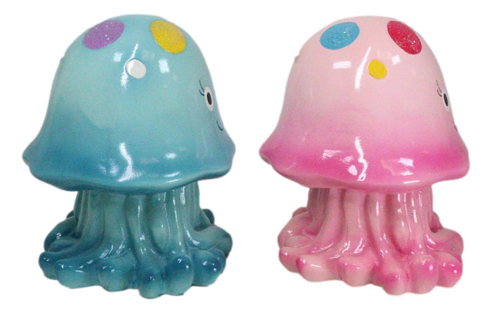 Set Of 2 Whimsical Marine Blue And Pink Sea Jellyfish Money Savings Piggy Banks