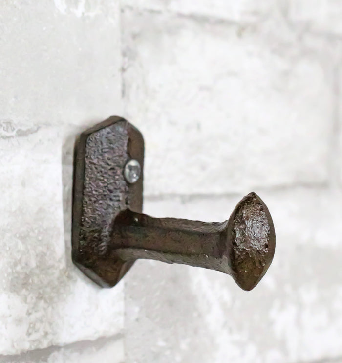 Set of 3 Cast Iron Rustic Western Rugged Railroad Nail Spike Wall Hanger Hooks