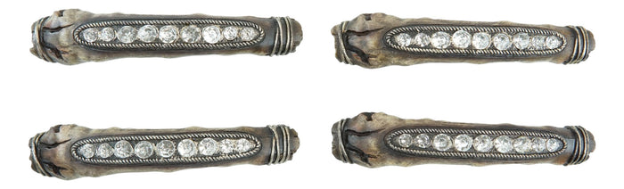 Set Of 4 Rustic Crystals On Faux Distressed Wood Drawer Cabinet Bar Pulls 6.75"L