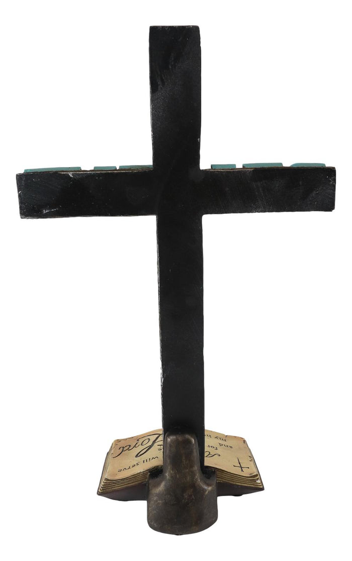 Silver Scroll Filigree Pattern Believe Standing Cross Desktop Plaque Figurine