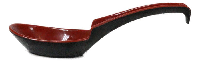 Sleek Red Black Melamine Asian Soup Spoons With Ladle Hook & Notch Set Of 6