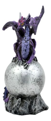 Small Midnight Terra Dragon Guardian On Silver Moon Orb Figurine Myth & Legends