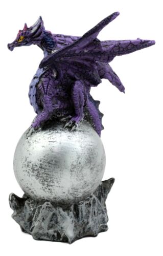 Small Midnight Terra Dragon Guardian On Silver Moon Orb Figurine Myth & Legends
