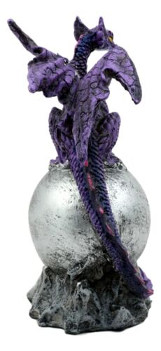 Small Midnight Terra Dragon Guardian On Silver Moon Orb Figurine Myth & Legends