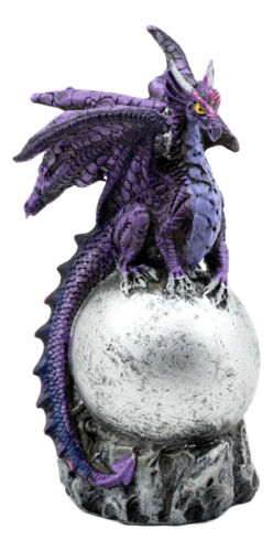 Small Midnight Terra Dragon Guardian On Silver Moon Orb Figurine Myth & Legends