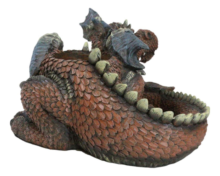 Snuggling Cozy Red Fire Dragon At Rest Planter Pot Garden Decor Figurine 11.25"L