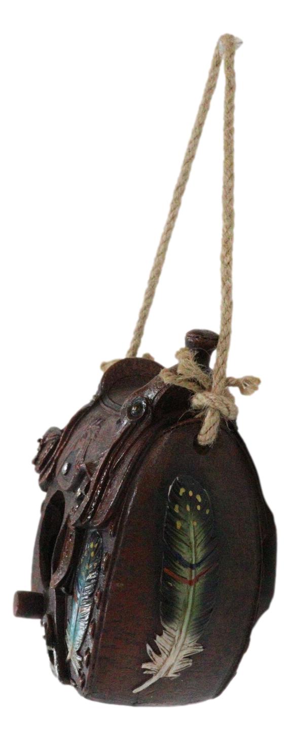 Southwestern Indian Feathers Cowboy Horse Saddle Hanging Birdhouse Bird Feeder