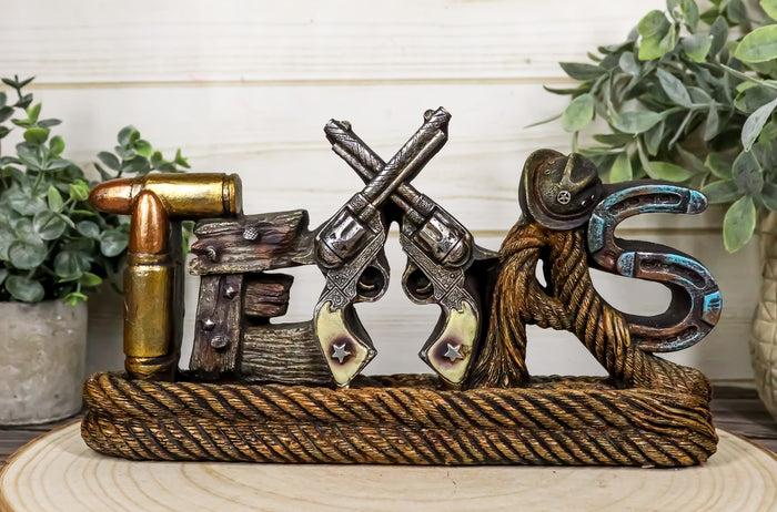 Texas Word Art Lasso Ropes Bullets Horseshoes Cowboy Hat Guns Desktop Figurine