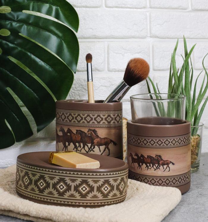 Western Running Horses With Southwest Navajo Vectors 6 Piece Bathroom Accent Set