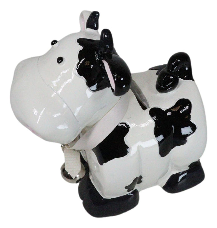 Whimsical Holstein Bovine Cow With Collar Bell Money Coin Savings Piggy Bank
