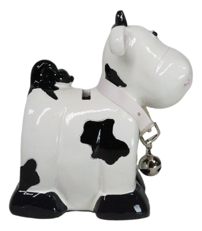 Whimsical Holstein Bovine Cow With Collar Bell Money Coin Savings Piggy Bank