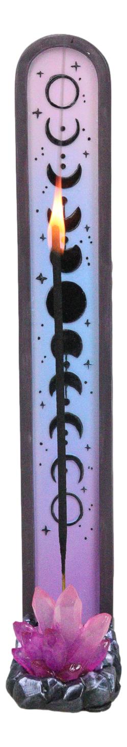 Wicca Mystic Moon Phase With Purple Crystal Incense Holder Tower Figurine
