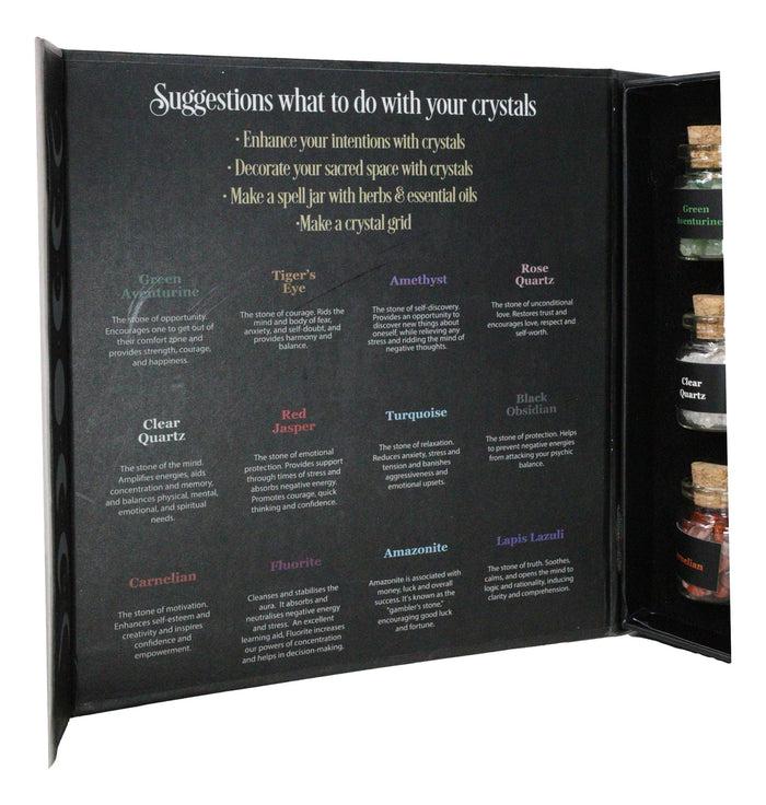 Witchcraft Crystals For Spells Crystal Variety Chip Bottle Set Of 12 Book Case