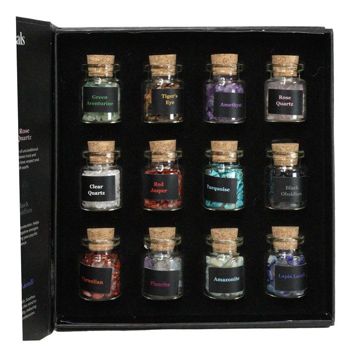 Witchcraft Crystals For Spells Crystal Variety Chip Bottle Set Of 12 Book Case