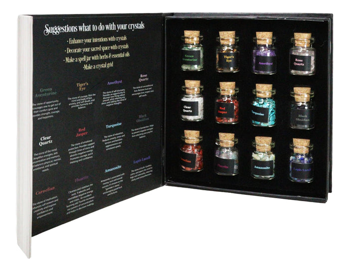 Witchcraft Crystals For Spells Crystal Variety Chip Bottle Set Of 12 Book Case